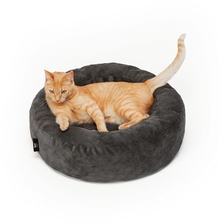LucyBalu® Nest Katzenbett rund Cord – Anthrazit | Kompakter, kuscheliger Schlafplatz, abziehbarer Bezug waschbar, hochwertige Polsterung