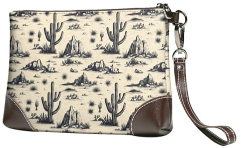 Novastar Small Clutch Purses for Women - Western Cactus Style Print Leather Fashion Wristlet Wallets with Wrist Strap