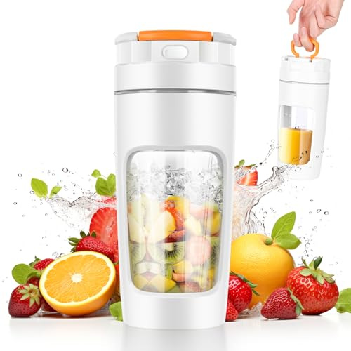 500 ML Blender portable, Mixeur portable pour smoothie, 20000 TR/min Puissant Mixeur Smoothie avec 6 Lames, Mini Mixeur avec Couvercle de Voyage pour Cuisine, Salle de Sport, Bureau (Blanc)