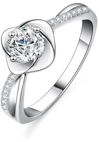 Ayoiow Blume Freundschaftsringe Damen mit 0.5ct Moissanit, Vorsteckring Platin Ehering, Platin 950 Größe 60 (19.1)