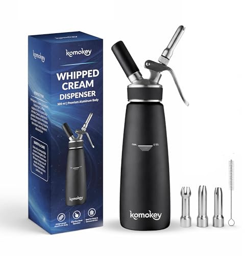 Professional Whipped Cream Dispenser 500ml 1 Pint-Leak Proof Aluminum Cream Whipper Whip Cream Maker & Canister with 3 Stainless Steel Decorating Nozzles & Brush for Coffee Cold Foam Desserts & Mousse