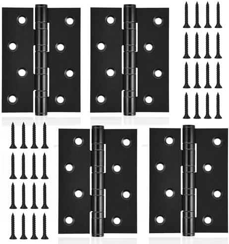4 PCS Heavy Duty Door Hinges 4 Inch, Stainless Steel Hinges for Wood | Ball Bearing Hinge, Black Internal Door Hinge with Screws, Silent Operation, for Wooden Garden Internal Doors Cabinet Shed