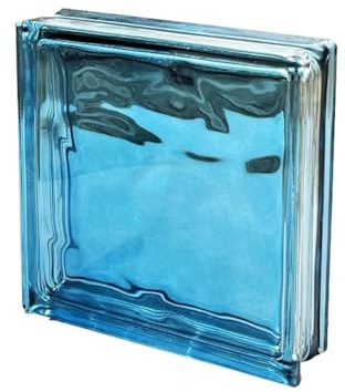 Brique de verre transparent, Bloc de verre architectural multicolore 19x19x5 cm(Bule-b)