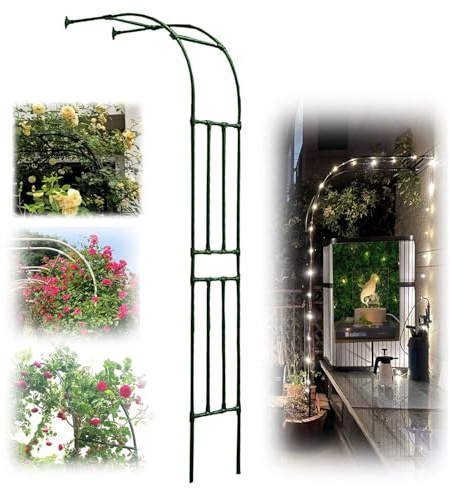 Rose arch with half arch, garden arch for climbing plants, metal garden pavilion, weatherproof half-walled arbors, trellis pergola, garden lawn wedding arch, festive decoration (green, 3 m x 2.4 m)