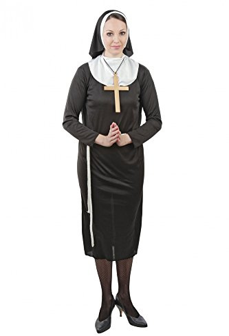 Foxxeo Nonnenkostüm Damen – Klassisches Nonnenkleid mit Haube Nonne Kostüm für Karneval, Halloween & Motto-Party