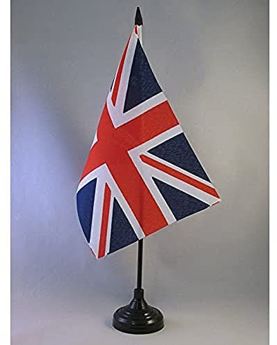 AZ FLAG Tischflagge Vereinigtes Königreich 22x15 cm Kunststoffsockel | Für innen Britische Tischflagge United Kingdom genähte Ausführung mit verstärkten Kanten mit Kunststoffstab 100D Polyester