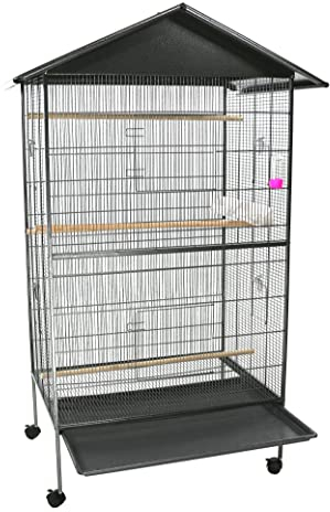 Merschbrock Vogelkäfig, große Vogelvoliere, Schwarz, L 85 x B 60 x H 148 cm, Beweglich, Einfache Reinigung, Zeitloses Design