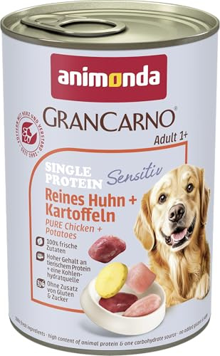 Nourriture pour chien GranCarno Sensitiv Adult d’animonda, nourriture humide pour chien adulte, pur poulet + pomme de terre, 6 x 400 g