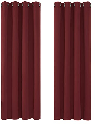Deconovo Vorhänge Verdunkelungsvorhang Ösen Gardinen Wohnzimmer Vorhang gegen Kälte Blickdicht Vorhang, 175x140 cm(HöhexBreite), Rot, 2er Set