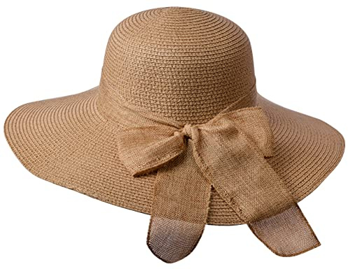 Miobo Damen Strohnut Sonnenhut Sommer Schleife Hut Strandhut Krempenhut Schlapphut