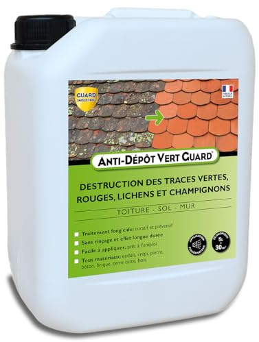 GUARD INDUSTRIE - Anti Dépôt Vert Guard -Toute Pierre Tuile Zinc Bois-Nettoie Traces Vertes Moisissure Algue Rouge Lichen - 30m² - 5L