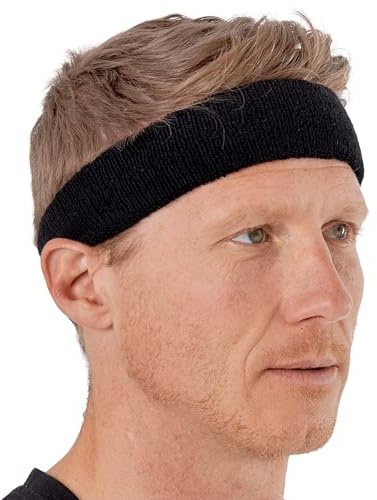 Tough Headwear Terry Cloth Headband - Sweat-Wicking Running Head Band - Basketball Accessories - Headband for Washing Face - Black