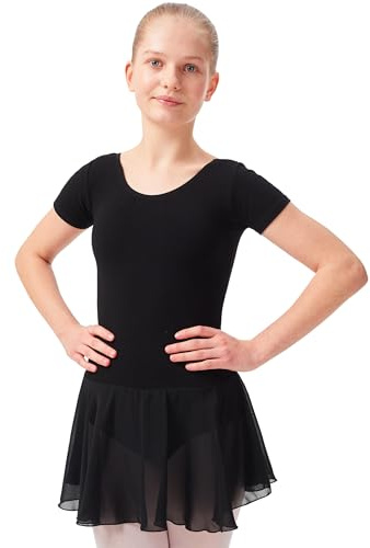 tanzmuster Ballettkleid Mädchen Kurzarm - Lucy - Gr. 92-170 - weiche Baumwolle - Chiffon Röckchen - Ballett Trikot für Kinder