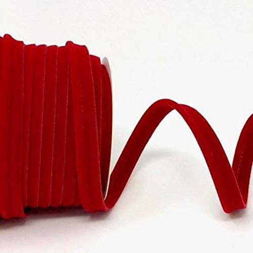 Schrägband, Samtpaspel, 10 mm breit, einfarbig, rot, 5 m
