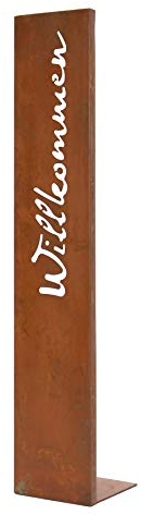 levandeo Stele Willkommen H75cm Garten-Deko Eisen Rostoptik braun Dekoration Garten Außen Innen