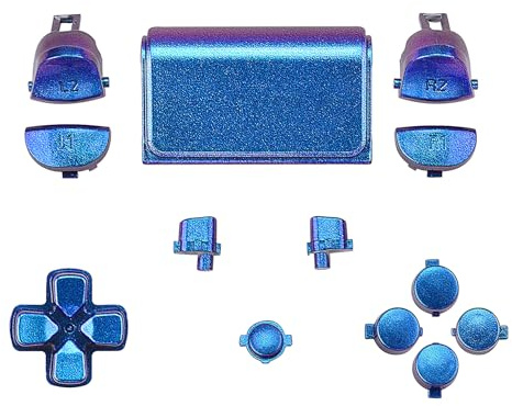 eXtremeRate D-pad R1 L1 R2 L2 Trigger Touchpad Action Hem Delningsalternativ Knappar för ps4 Controller, Kameleont Lila Blå Full Set Knappar Reparationssatser för ps4 Slim Pro CUH-ZCT2 Controller