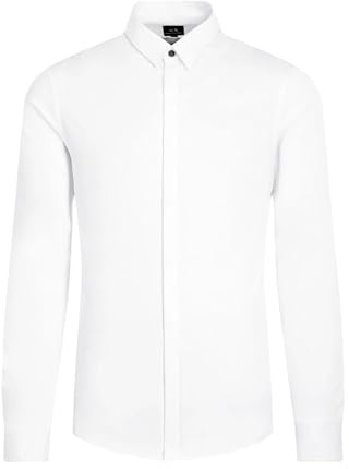 Armani Exchange Long Sleeve Stretch Cotton-Satin Button Up, Camicia,