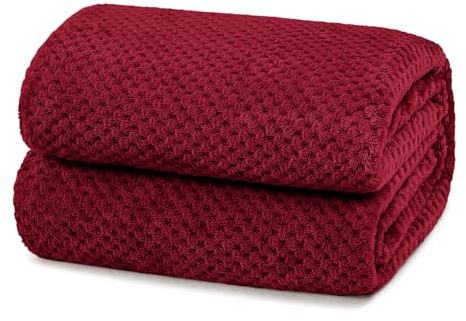 Yebeda Kuscheldecke Superweiche und Warme Fleecedecke für Sofa, Couch und Bett mit Waffel Muster, Kuschelige Angenehme Decke Wohndecke Sofadecke, 220x240 cm, Weinrot