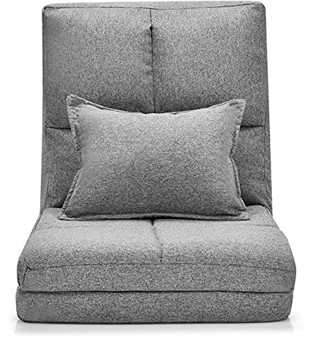 RELAX4LIFE Bodensessel, Bodenstuhl mit 5 verstellbaren Rückenlehne, Bodensofa mit Liegefunktion, faltbares Liegesofa mit Kissen, Liegesessel für Schlafen Lesen Meditation in Wohnzimmer (Grau)