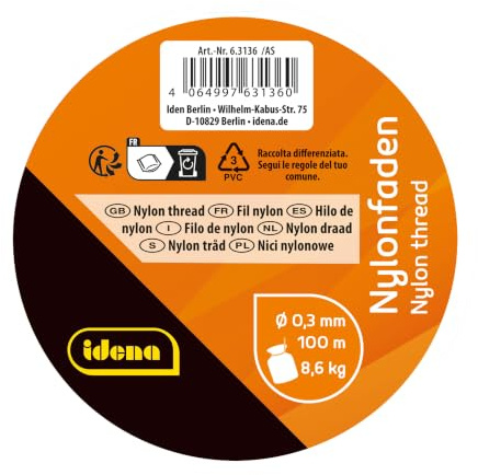 Idena 63136 - Fil de Nylon Transparent sur Bobine, env. 0,3 mm x 100 m, capacité de Charge env. 8,6 kg, pour la création de Bijoux, pour bricoler et des décors de fenêtre etc.