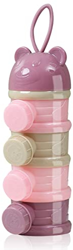 LAPONO Milk Powder Dispenser Formula,Portable 4 Layers Kids Baby Storage Container Stackable Pots 240ml BPA Free Snack/Grain/Food/Fruit Box Non-Spill for Infant Toddler Children Travel （Pink）