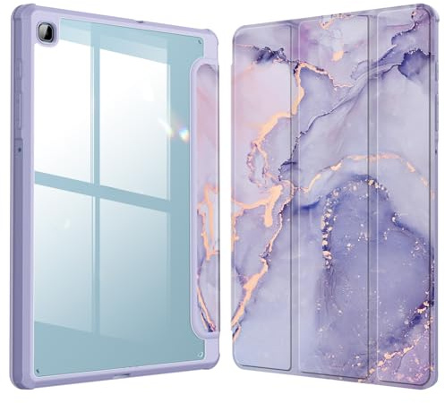 Fintie Hybrid Hülle für Samsung Galaxy Tab S6 Lite 10,4 Zoll 2024/2022/2020 | Stoßfeste Schutzhülle mit Transparenter Hartschale und Stifthalter, Auto Sleep/Wake, Lila Marmor