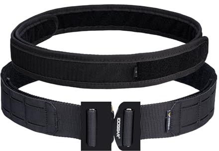 IDOGEAR Ceinture Tactique Molle de 2 Pouces avec Ceinture Intérieure de 1,75 Pouce Ceinture Robuste à Dégagement Rapide Ceinture de Combat Découpée au Laser (Black,Large for waist 96-106 cm)