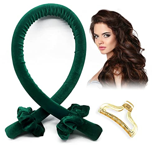 Heatless Curling Rod Headband, No Heat Wave Hair Curlers for Long Medium Hair, Soft Rubber Silk Ribbon Lazy Sleep Curlers for Overnight DIY Hair Styling Tools (Agate Green)