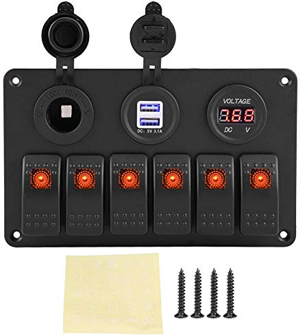 Schalttafel, 12V 24V 6 Gang Auto Boot Marine LED Wippschalter Panel Dual USB Voltmeter Zigarettenanzünder(Orange)