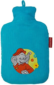 Hugo Frosch Öko-Wärmflasche Kinder 0,8 l Cordbezug Benjamin Blümchen | Formstabile kleine Bettflasche Made in Germany, auslaufsicher & geruchsneutral, mit weichem Überzug, abnehmbar & waschbar