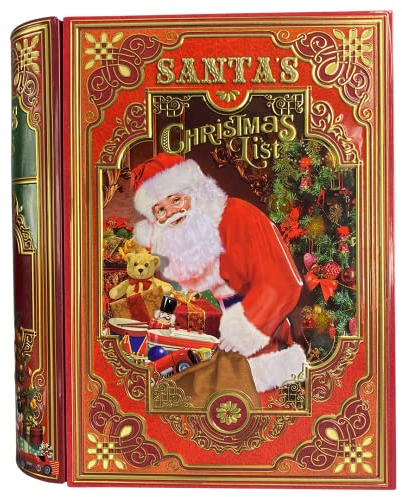 Scatola grande per libri di Santa's List – Contenitore per biscotti, latta, contenitore per biscotti e pan di zenzero – In rilievo e stampato. Vol. 3,0 l. Dimensioni: 24,5 x 21,3 x 9,0 cm