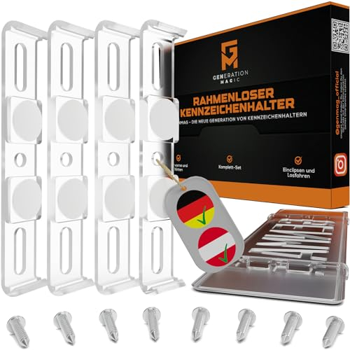 GENMAG® Kennzeichenhalter Rahmenlos [Legal & Universal] Nummernschildhalterung Auto | Rahmenlose Kennzeichenhalter für Autos | Kennzeichenhalterung Rahmenlos | Nummernschildhalter für 2 Kennzeichen