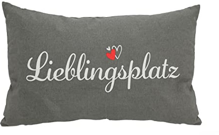 Spetebo Kissen Lieblingsplatz in Grau, ca. 50 x 30 cm | Sofakissen, Mit Schriftzug, Zierkissen, Kuschelkissen, Geschenkidee