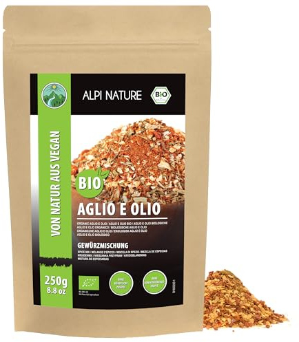 Alpi Nature Especias Aglio e Oglio Orgánicas 250g, Condimento Italiano, Mezcla de Especias Picantes