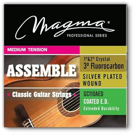 Magma - 1 Satz beschichteter Saiten für spanische Gitarren aus versilbertem Kupfer, 1° und 2° Nylon Glas, 3° Flurocarbon - mittlere Spannung - (GC110AED)