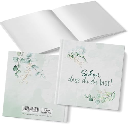 Gästebuch mit Spruch & Eukalyptus-Design: Fotoalbum für Taufe, Kommunion, Konfirmation & Firmung, Erinnerungsbuch Hardcover, Erinnerungsalbum Hochzeit, 64 Blanko Seiten, Hochzeitsbuch, 18 x 18 cm