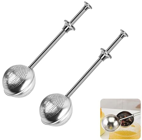 Sqxaldm 2 Stück Teesieb Edelstahl mit Langem Griff - Teefilter für Losen Tee, Rose, Kaffee, Gewürze - aus 304 Edelstahl
