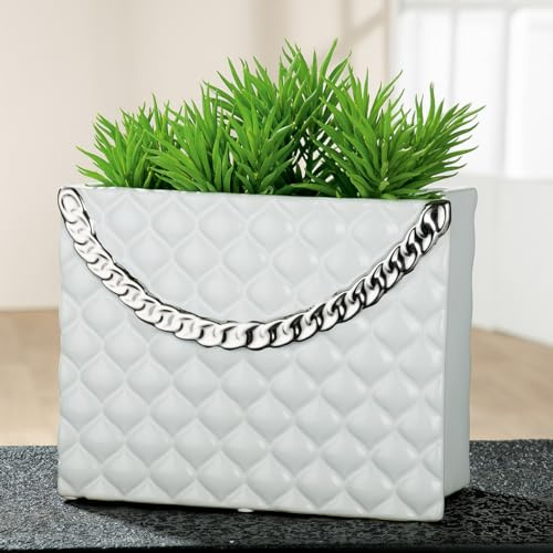 GILDE Deko Vase Weiss - Dekovase Tasche Keramik, weiß - Dekoration Geschenk Geburtstagsgeschenk - Höhe 20 cm