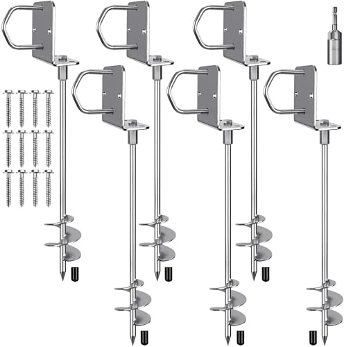 Insaga Lot de 6 piquets de Tente en métal Solides - Piquets d'ancrage au Sol - 81 cm - Vis dans Trampoline - pour kit de balançoire, Camping, Hangar, Chien, abri de Voiture avec Boucle de Plaque Fixe
