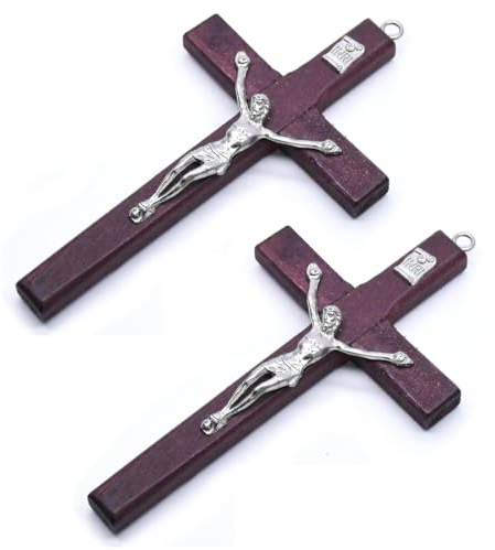 Reccisokz 2 Stück Jesus kreuz Vintage hölzerne Wandkreuz Jesus Figur Kreuz Anhänger christliche Gebet Memorial Dekoration Geschenk, hölzerne Wand Kreuz Kruzifix mit Jesus Christus Figur auf Kreuz