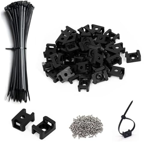 Set di 120 supporti neri per fascette fermacavi con clip per cavi, organizer con morsetti con base da 20,3 cm con fascette da 20,3 cm e vite autofilettante