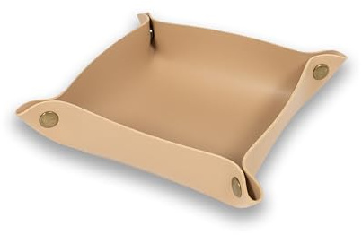 Vassoio in ecopelle | 15 x 15 cm ripiano con bottone | svuotatore tascabile, chiave, conservazione, organizer, piatto decorativo, piatto cubo per penna e carta (beige)