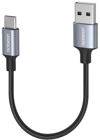 aceyoon Cavo USB Type-C 10cm 3A Cavo USB C Ricarica Rapida Nylon Intrecciato Cavo Dati USB Type-C Corto Compatibile con Samsung Galaxy S22 S21 S20 S10 S9 A50 A51 A70 (Nero)