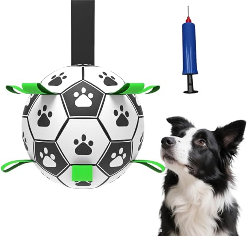 Esshogo Hundespielzeug, Hundespielzeugbälle mit Gurten, Interaktives Hundeballspielzeug, Fussball für Hunde, Innen & Außen Spielzeug Hundebälle für kleine und mittelgroße Hunde