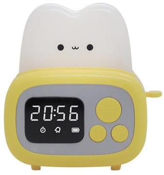 WANGHAI-666 Alarm Clock Cute Bread Maker Alarm Clock Sleeping Timing USB Rechargeable Lamp Bedside Table Desk Alarm Clock Birthday Holiday Clocks for Bedside(Yellow)
