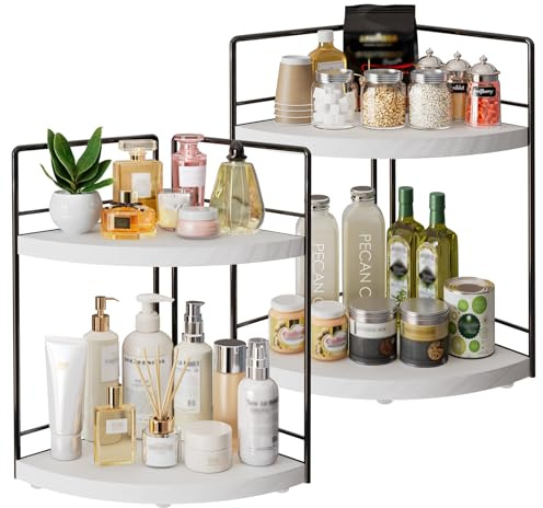 OCPO HOME 2pcs Standregal Badezimmer Organizer, Kosmetik Organizer, Eckregal Küche Klein, Organisation und Aufbewahrung für Gewürze, Make-up, Öle, Kaffee für Küche Schminktisch Badezimmer (Weiß)