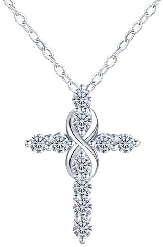 Yumilok Damen Halskette 925 Sterling Silber mit Anhänger Moissanit Diamant VVS1 Reinheit D Farbe mit Geschenkbox Kreuz Kette Solitär Sonne Stern Mond