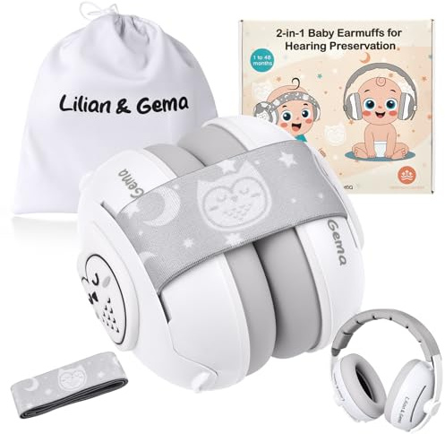 Lilian&Gema Casque Anti Bruit Bebe 2 en 1 pour Moins de 48 Mois，Réglable | Casque Bébé Anti Bruit, Casque Anti Bruit Enfant , Owl Design, Sommeil et les Activités, Protection Auditive Pour Bébés