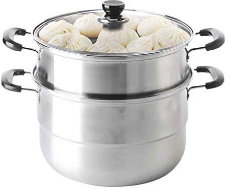 Pentola per Cucinare, vaporiera in Acciaio Inossidabile a 2 Livelli, pentola Multistrato con Manici su Entrambi i Lati, con Coperchio in Vetro temperato, Funziona con Gas, Piano Cottura, lav