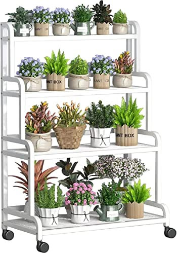 ACRaBoss Portafiori Alto, Portafiori in Metbianco, Ripiani per Fiori a Scala con Ruote e Freni, Espositore per Vasi Di Fiori per Interni Ed Esterni | Organizer per Riporre Le Piante/100 * 50 * 140Cm